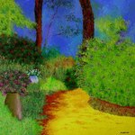 Jardin d'&eacute;t&eacute; - huile sur toile au couteau 40x40 cm 